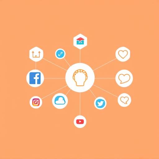 Icono de redes sociales: varios logos de plataformas de redes sociales interconectados.
