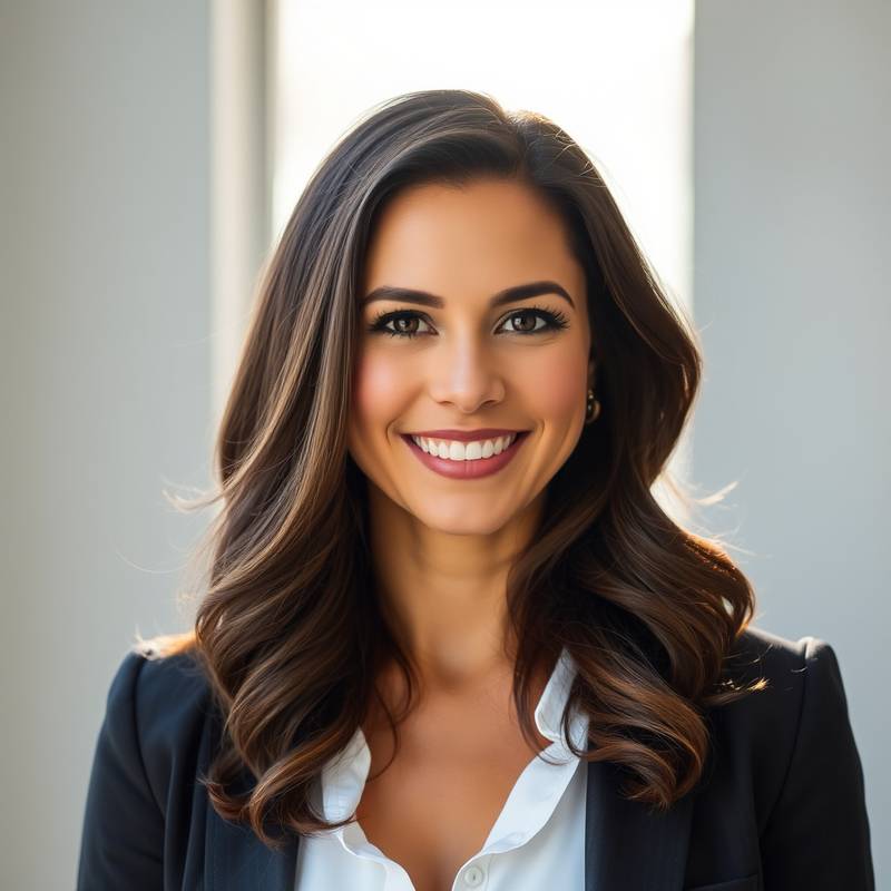 Retrato de Elena Ramirez, CEO de Estudio Creativo Aurora, una mujer sonriente con cabello castaño.