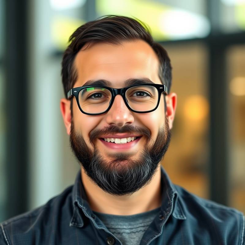 Retrato de Javier Pérez, Director de Marketing Digital, un hombre con barba y gafas, sonriendo.